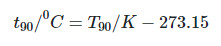 T90 (K) as a function of t90(&deg;C)