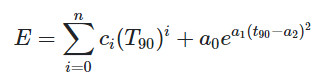 T90 (&deg;C) as a function of the emf (E) (mV)